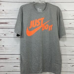 Nike Mens Regular Fit Gray Tee Orange Swoosh XL